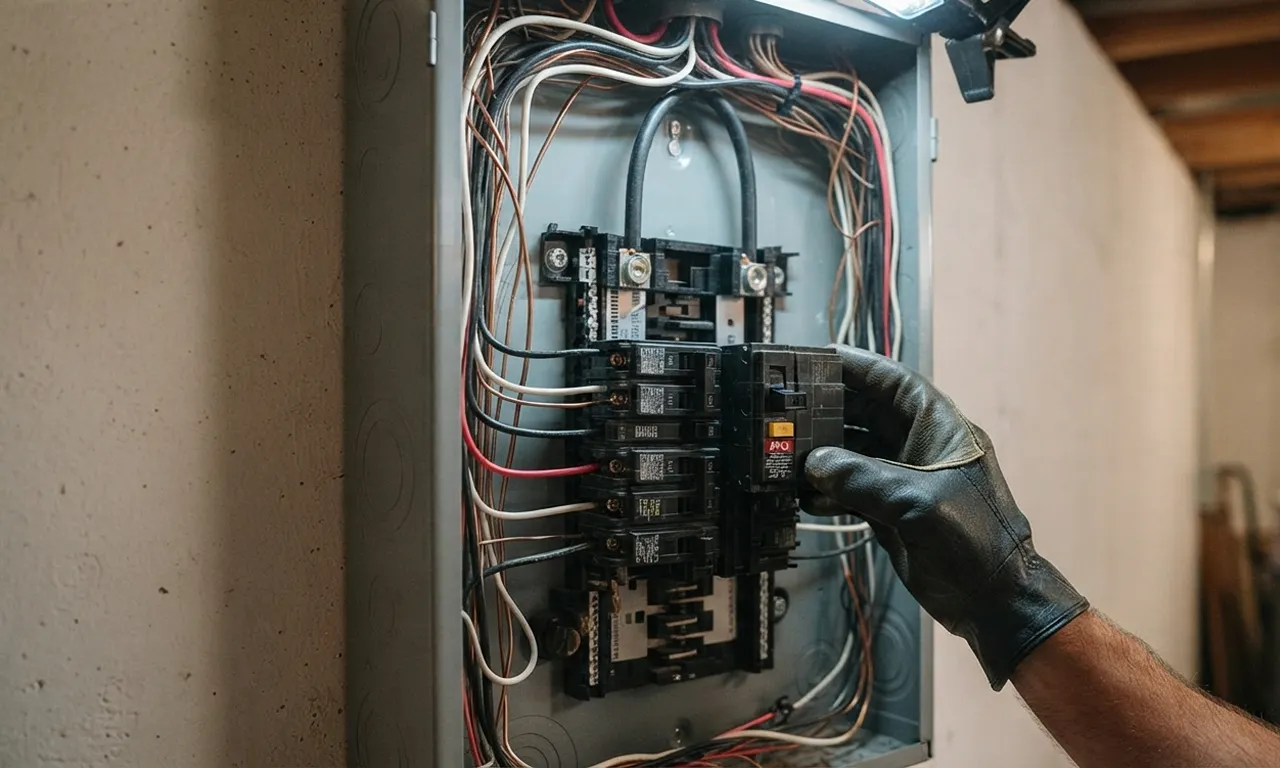 AFCI circuit breaker being installed in an electrical panel