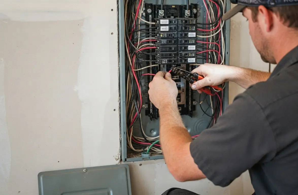 Commercial electrician servicing office electrical systems