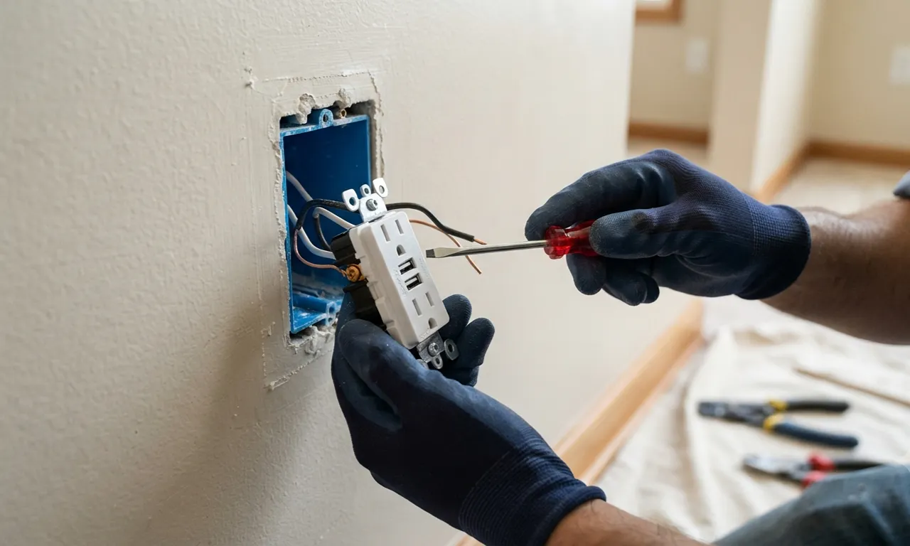electrician installing a new USB outlet