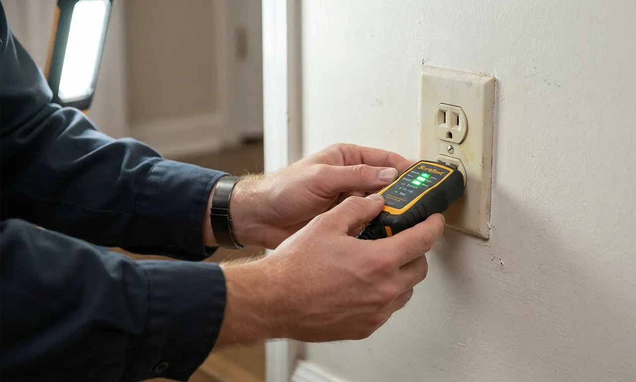 electrician testing an outlet with a circuit analyzer