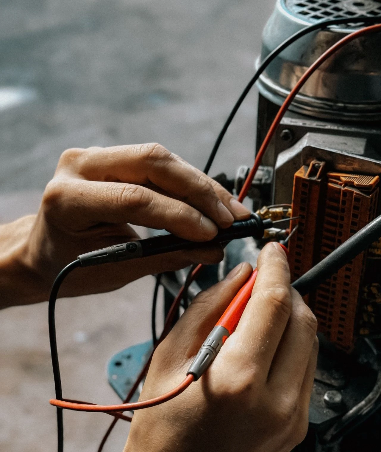 Electrician testing for electrical shock hazards in a Round Rock home