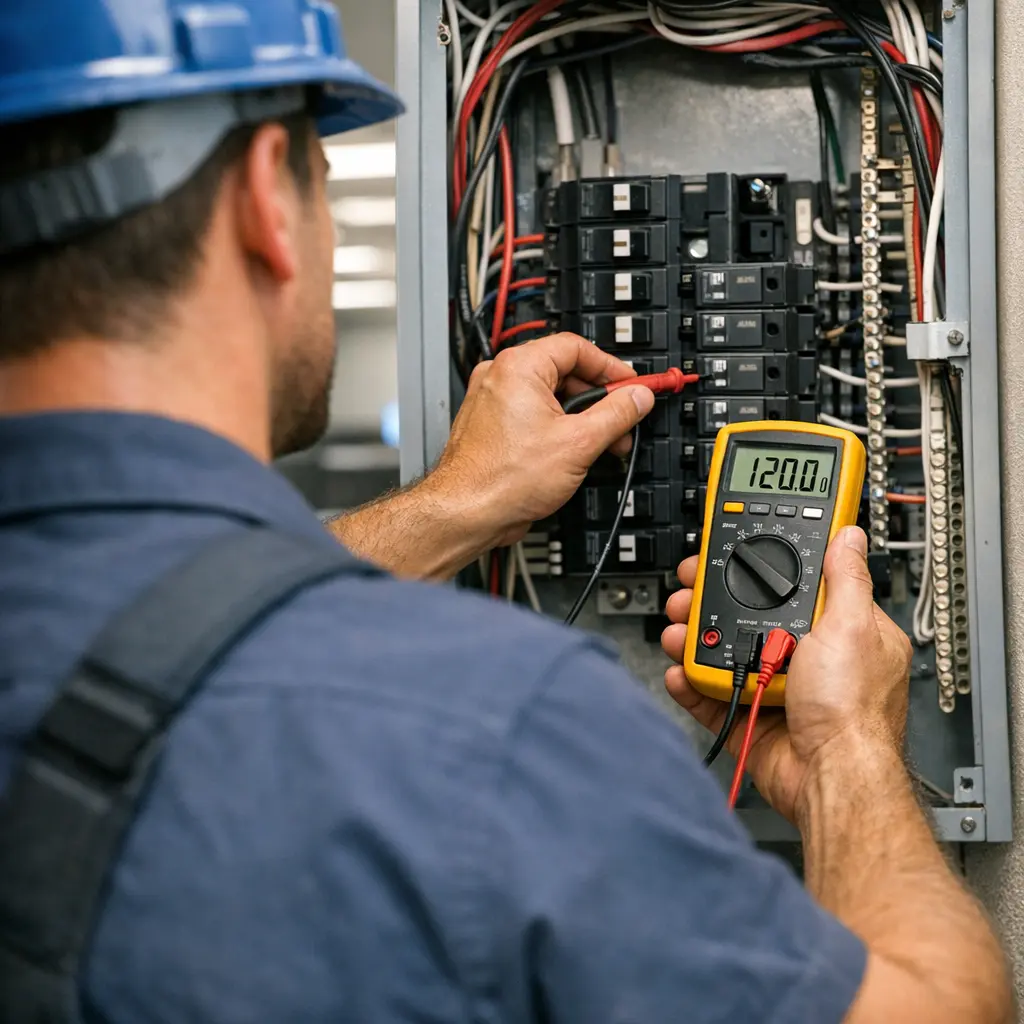 Emergency electrician fixing-issues at night