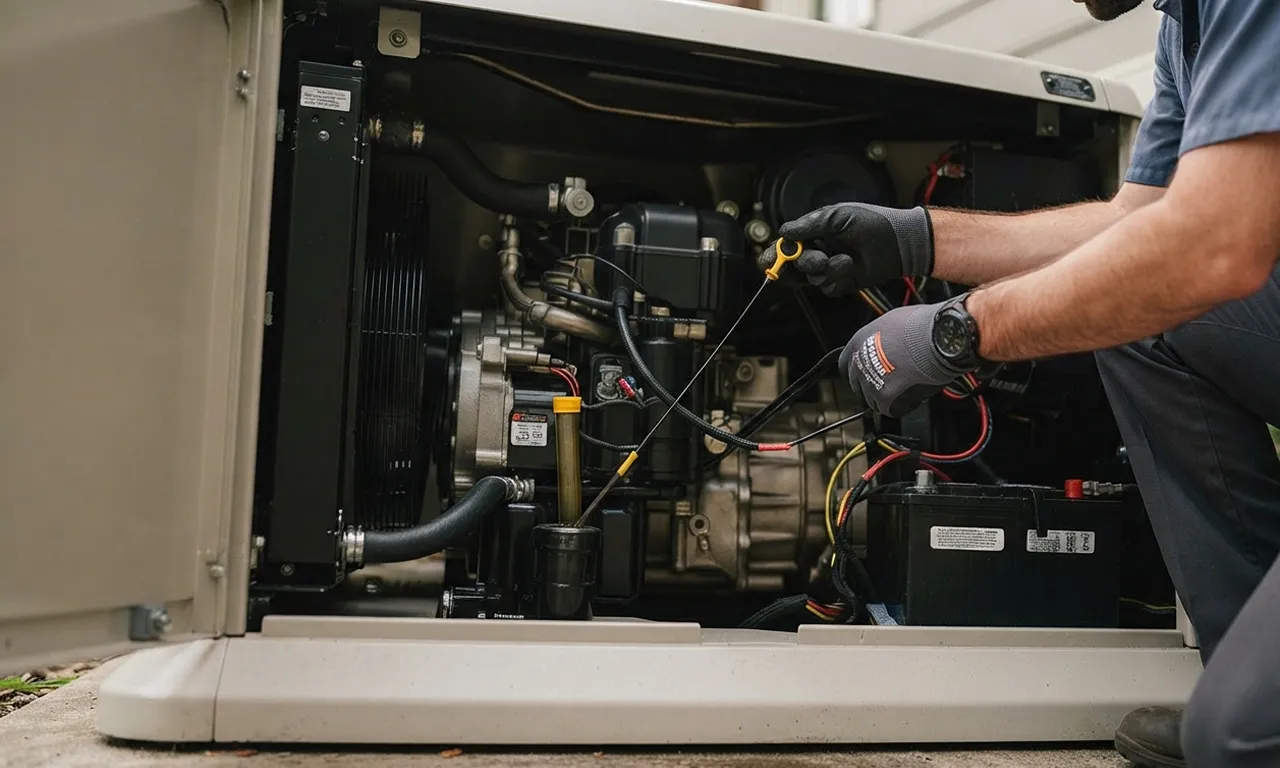 technician performing maintenance on a Generac generator
