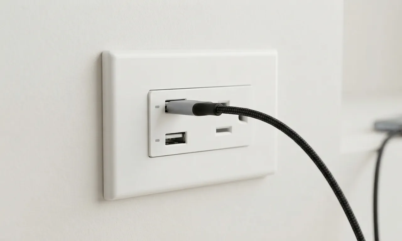 USB outlet with usb cable plugged into it