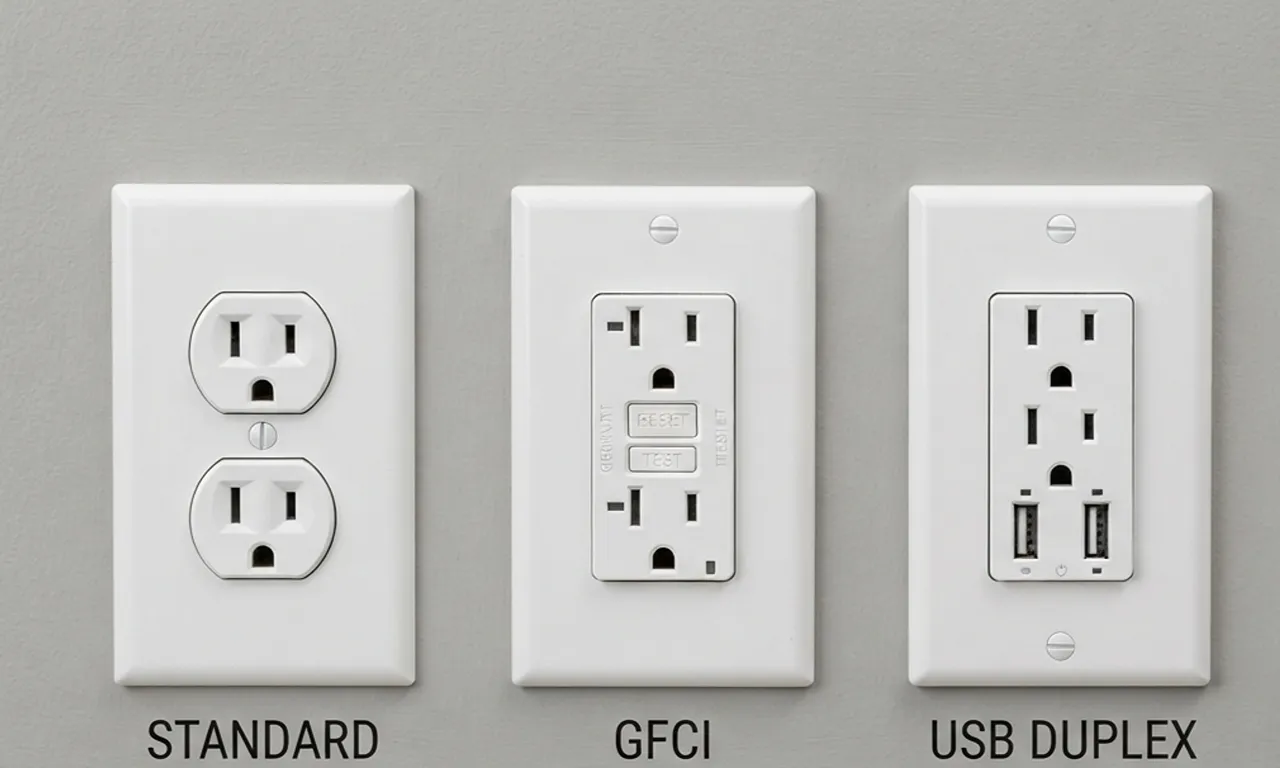 various types of outlets mounted on a wall for comparison